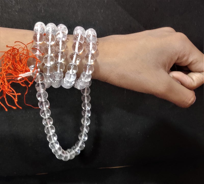 DHYANARSH Natural & Laboratory Tested Certified Original Sphatik/Crystal Agate Mala/Necklace (108+1 Beads) Healing Gemstone Necklace Mala for Unisex - Image 3